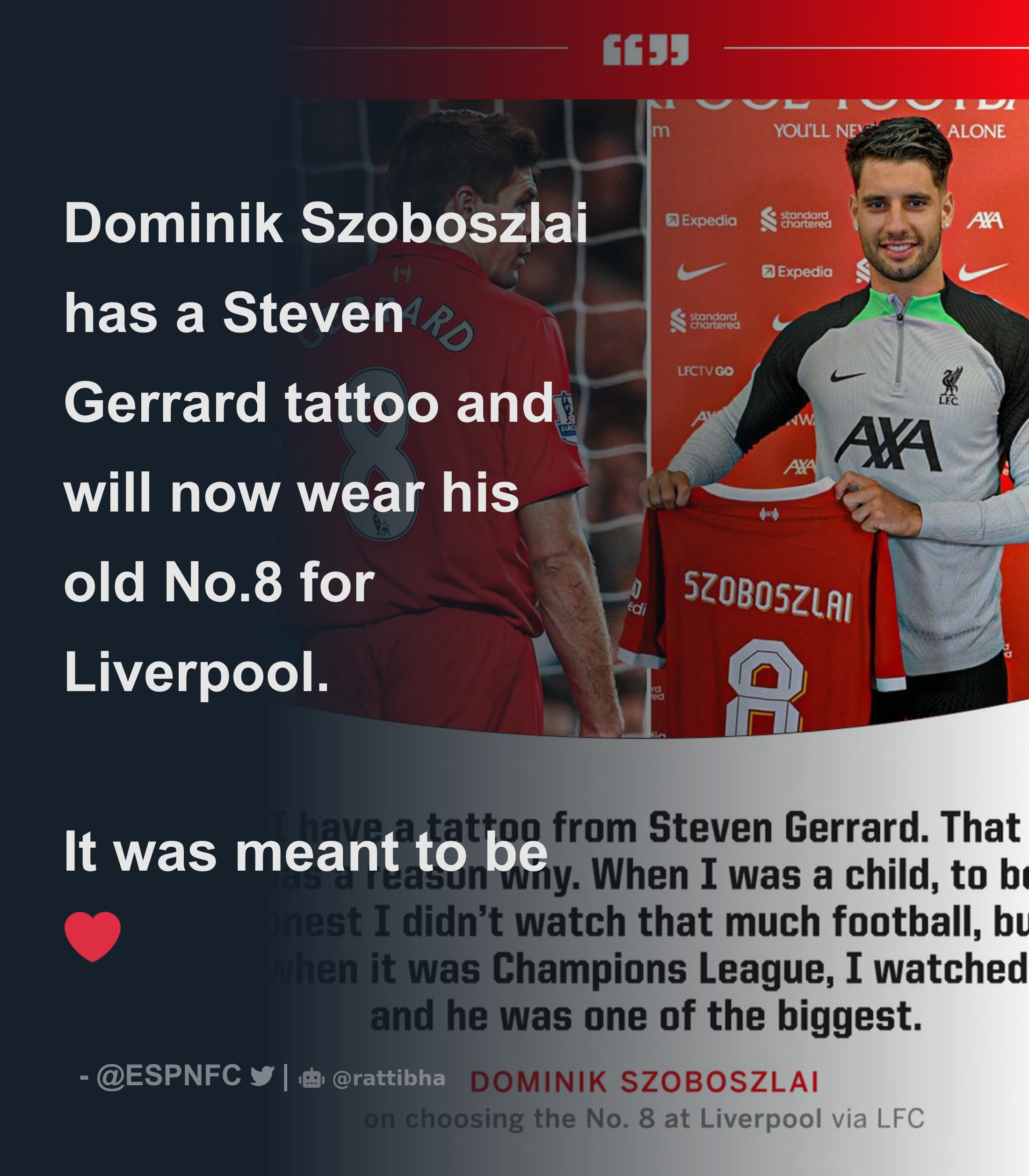 Dominik Szoboszlai Has A Steven Gerrard Tattoo And Will Now Wear His