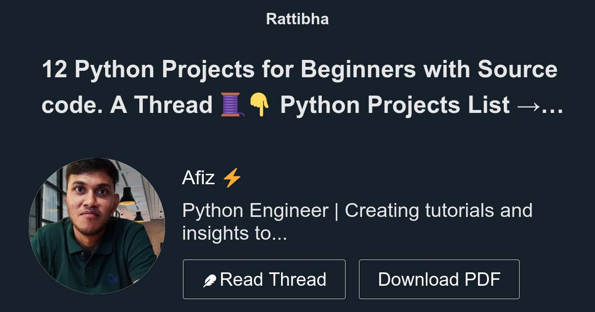 12 Python Projects for Beginners with Source code. A Thread 🧵👇 - Thread ...