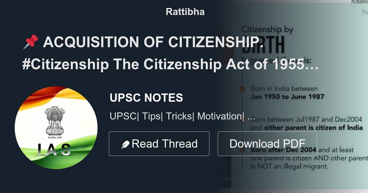 📌 ACQUISITION OF CITIZENSHIP. #Citizenship The Citizenship Act Of 1955 ...