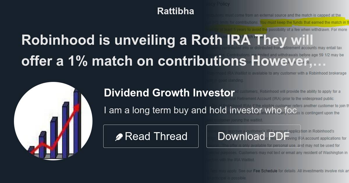 Is Robinhood A Good Roth Ira Robinhood is unveiling a Roth IRA They will offer a 1% match on