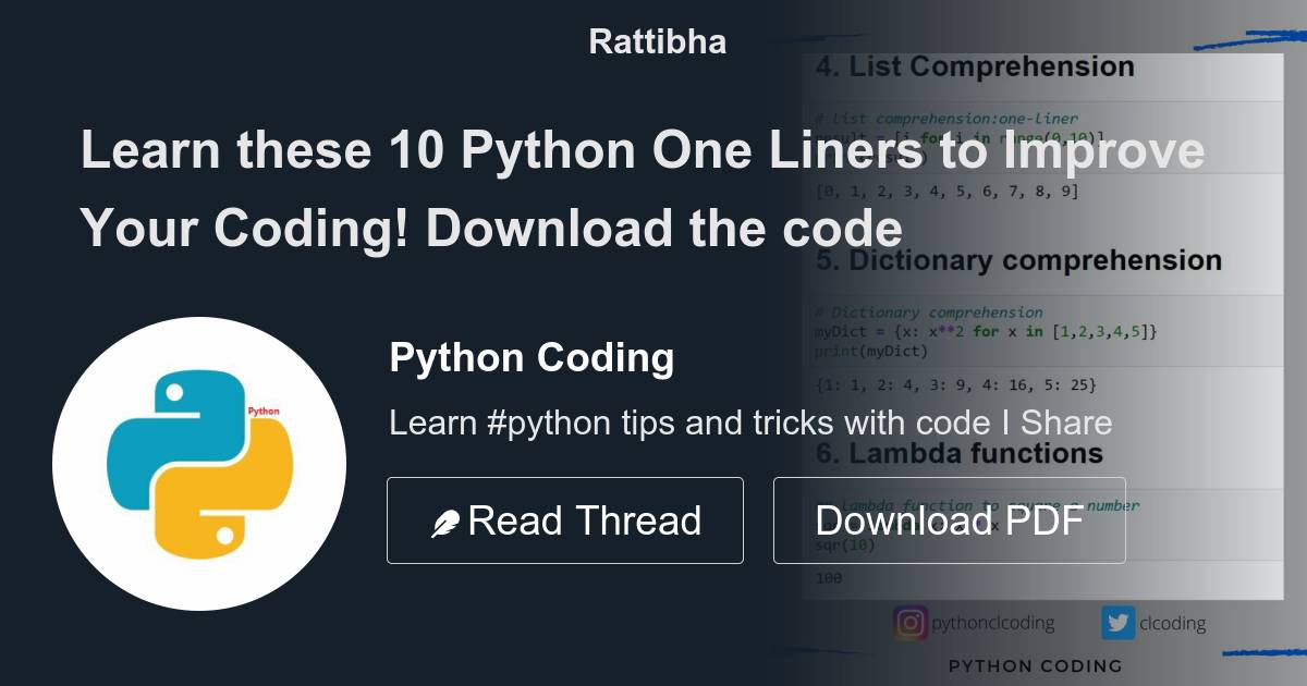 Learn these 10 Python One Liners to Improve Your Coding! - Thread from ...