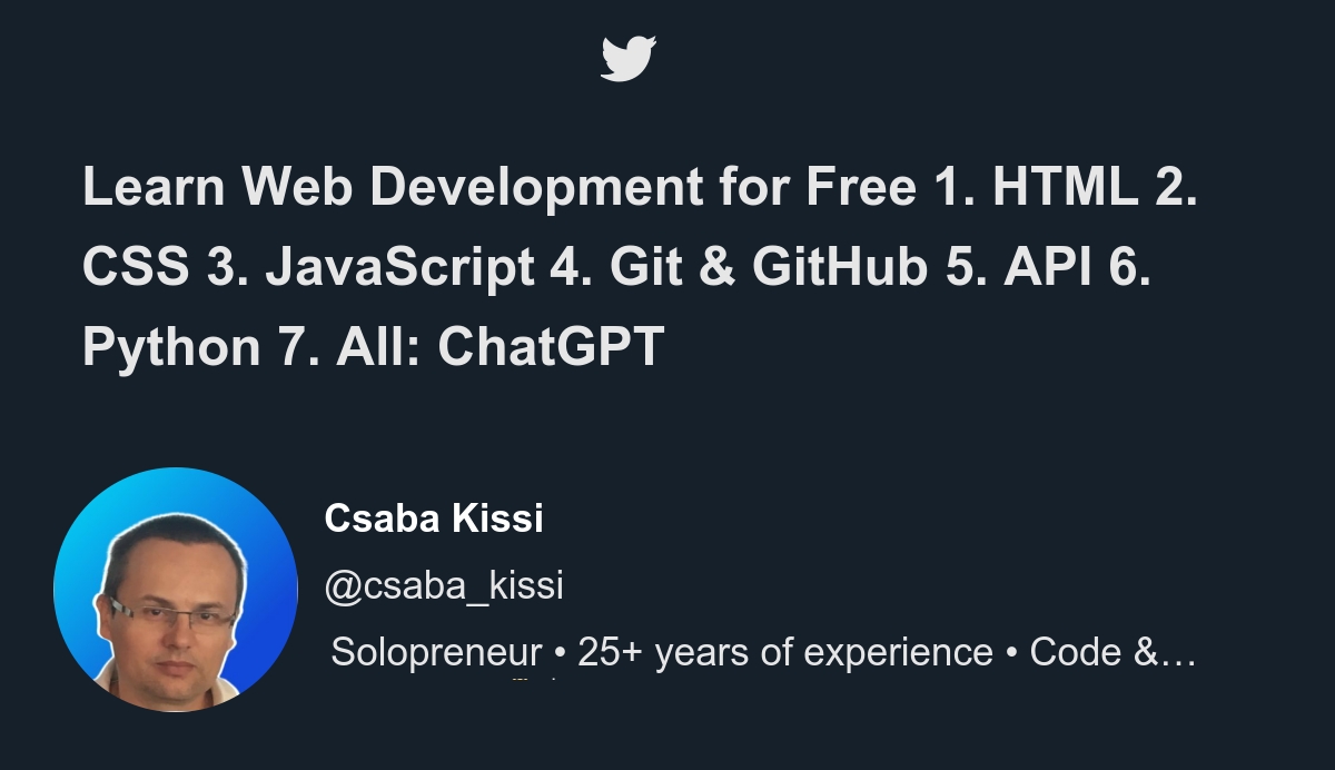 Need to speed up your coding? 🤔 ChatGPT is great, but it doesn't do  everything. Here are 8 awesome resources to help you get the web developer  job - Thread from Csaba