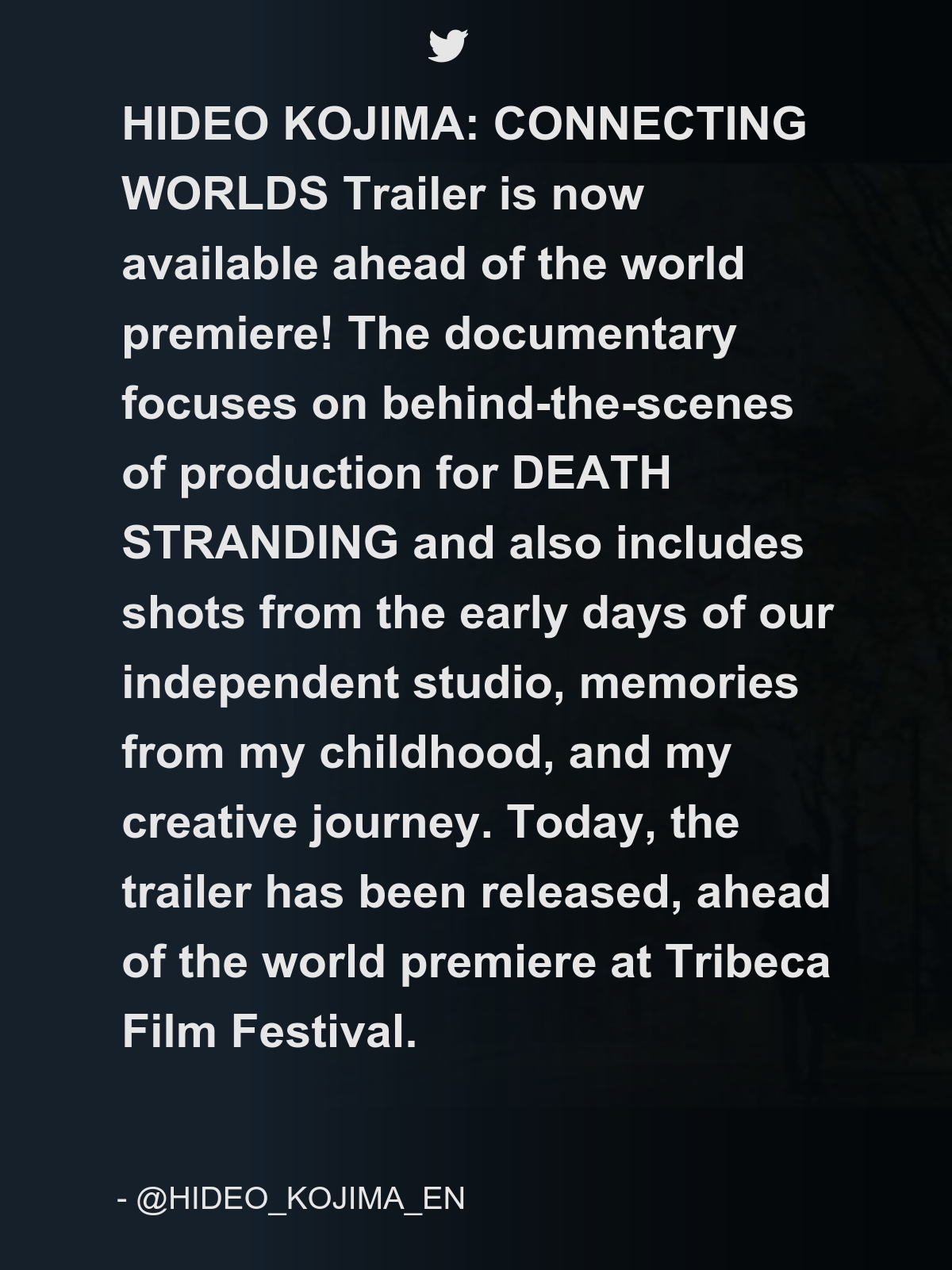 Hideo Kojima - Connecting Worlds, 2023 Tribeca Festival