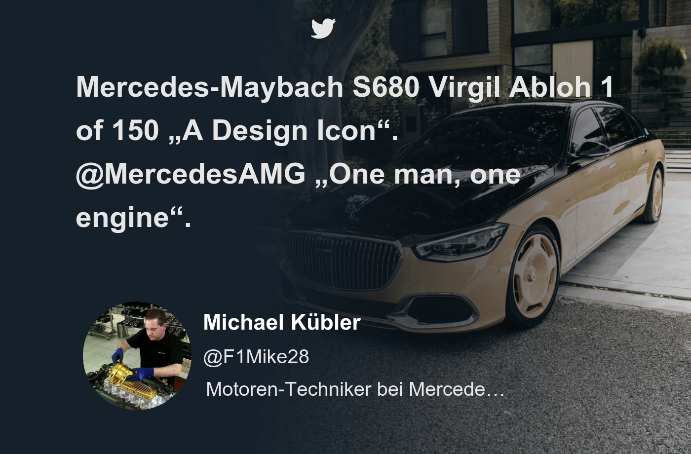 Mercedes‑Maybach S680 Virgil Abloh 1 of 150 „A Design Icon“. @MercedesAMG  „One man, one engine“. - Thread from Michael Kübler @F1Mike28 - Rattibha