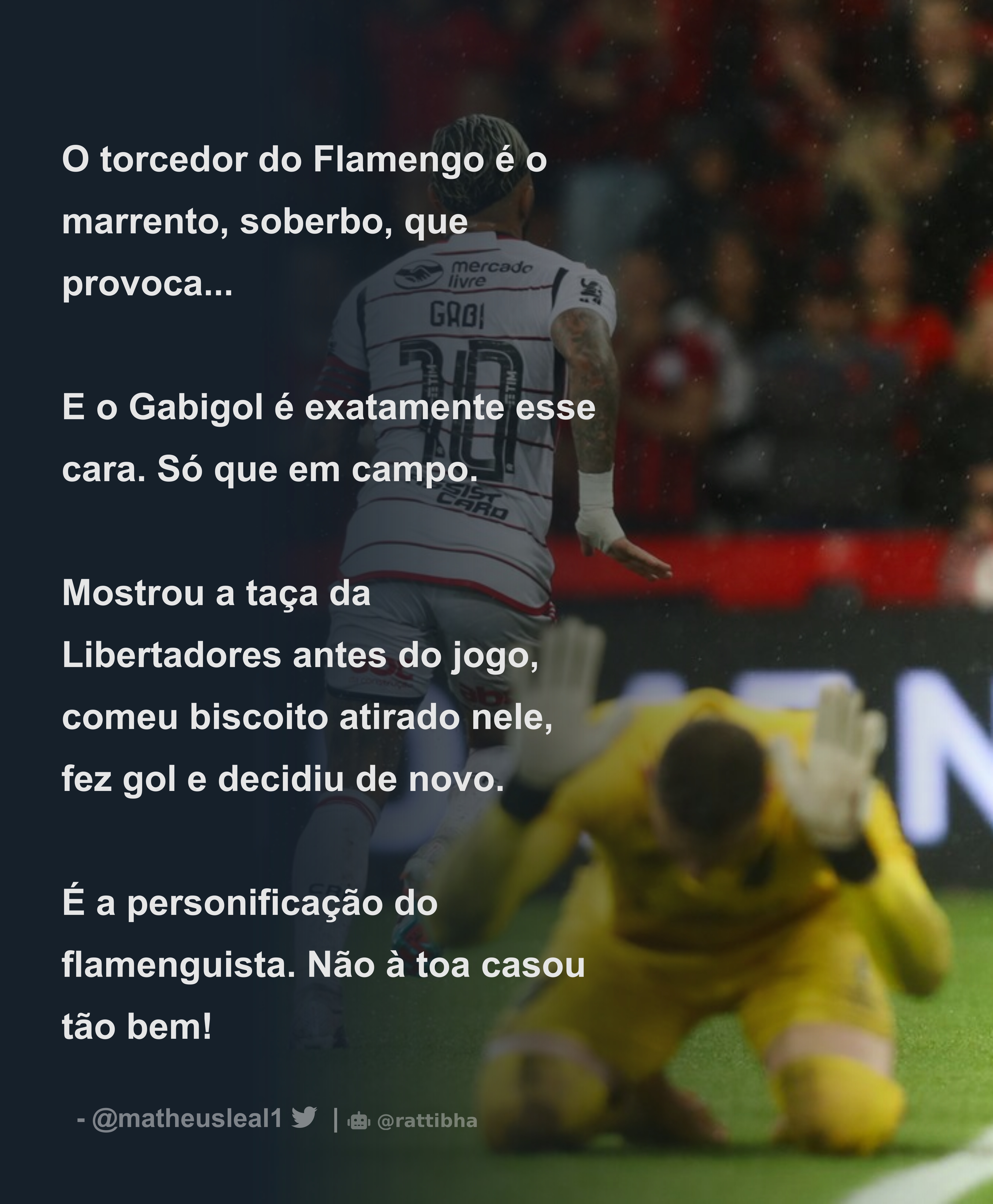 O torcedor do Flamengo é o marrento, soberbo, que provoca... E o Gabigol é  exatamente esse cara. Só que em campo. Mostrou a taça da Libertadores -  Download Tweet Image from Matheus