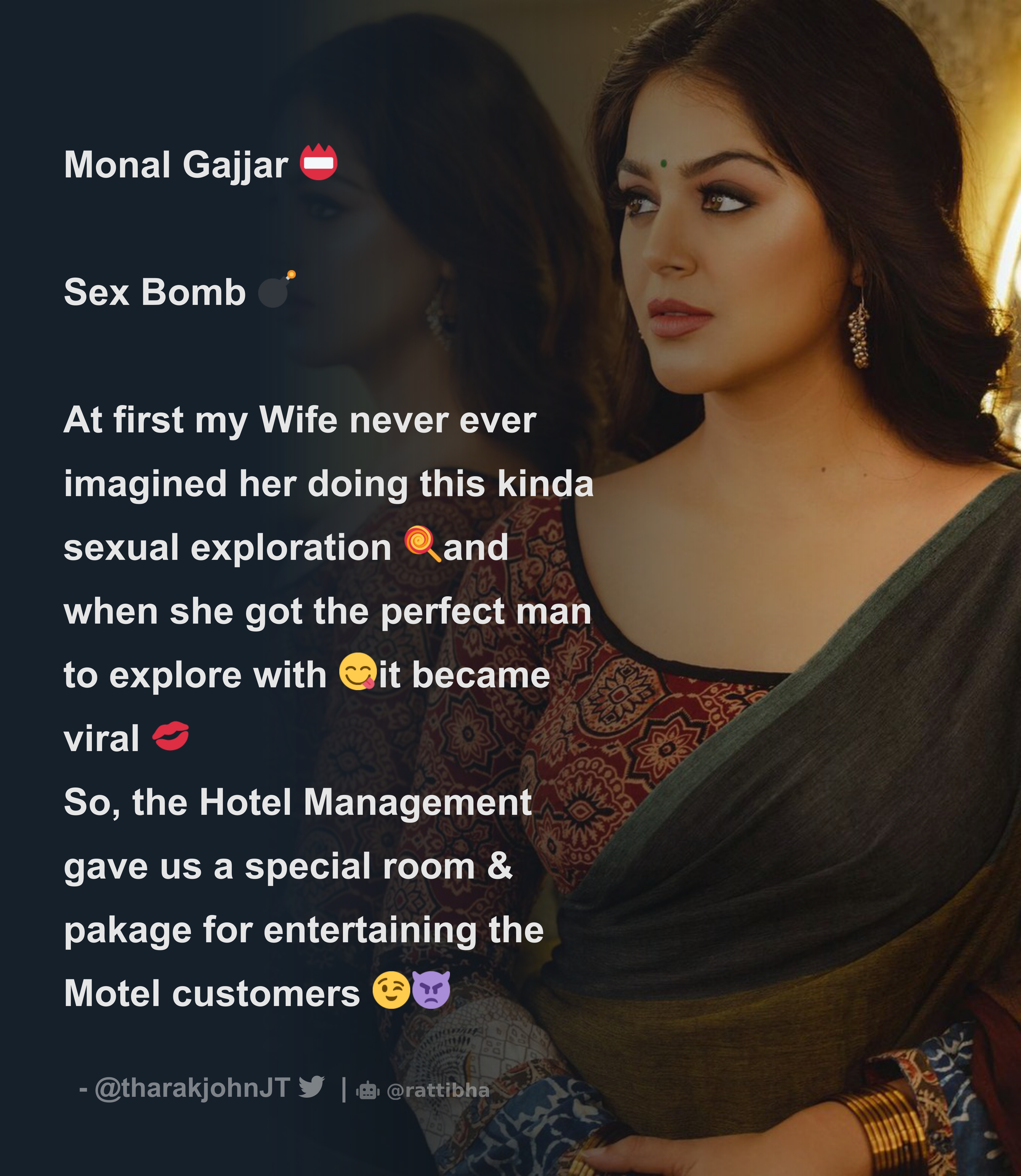 Monal Gajjar 📛 Sex Bomb 💣 At first my Wife never ever imagined her doing  this kinda sexual exploration 🍭and when she got the perfect man to expl -  Download Tweet Image