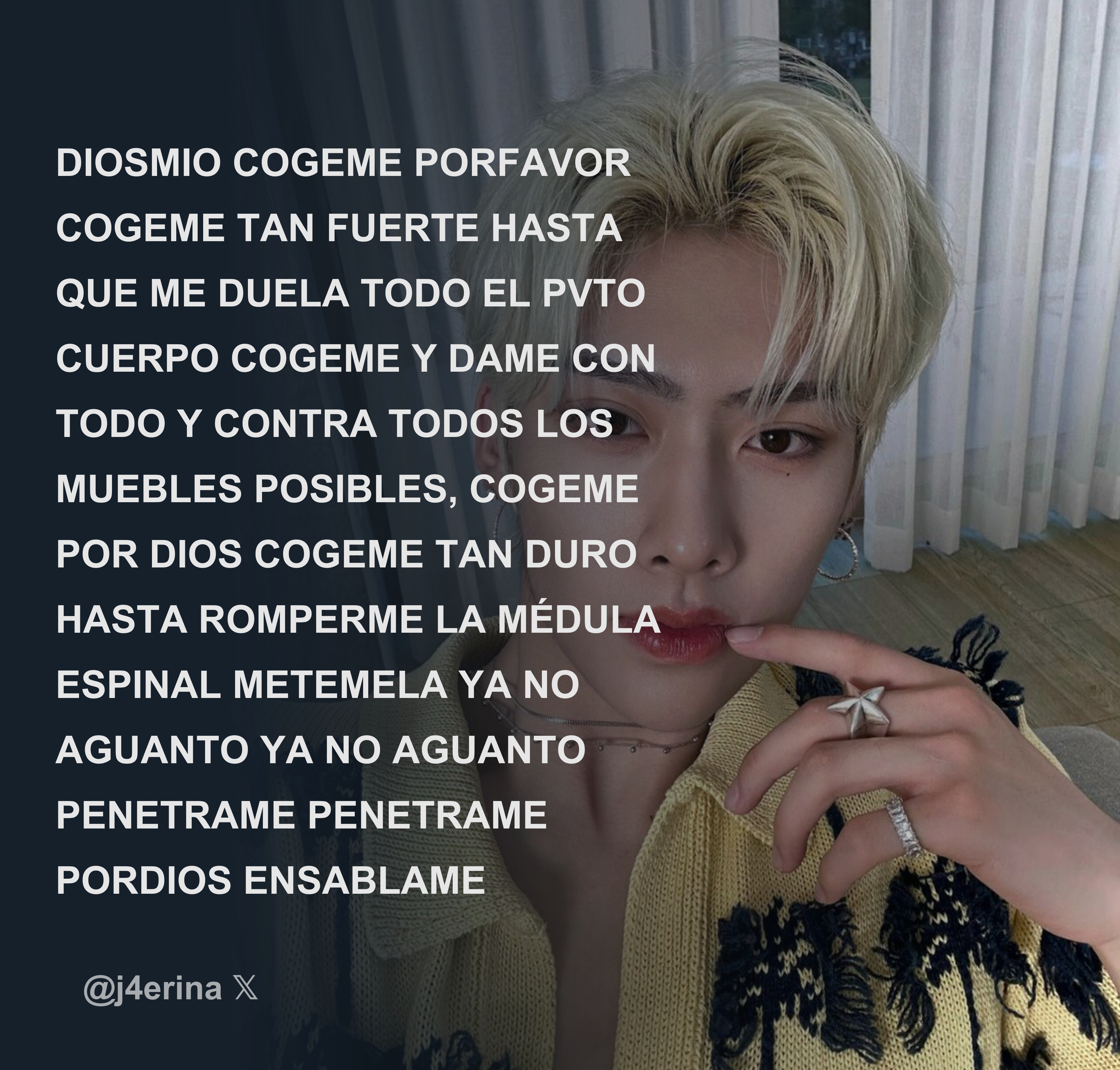 DIOSMIO COGEME PORFAVOR COGEME TAN FUERTE HASTA QUE ME DUELA TODO EL PVTO  CUERPO COGEME Y DAME CON TODO Y CONTRA TODOS LOS MUEBLES POSIBLES, COGEME  PO - Download Tweet Image from