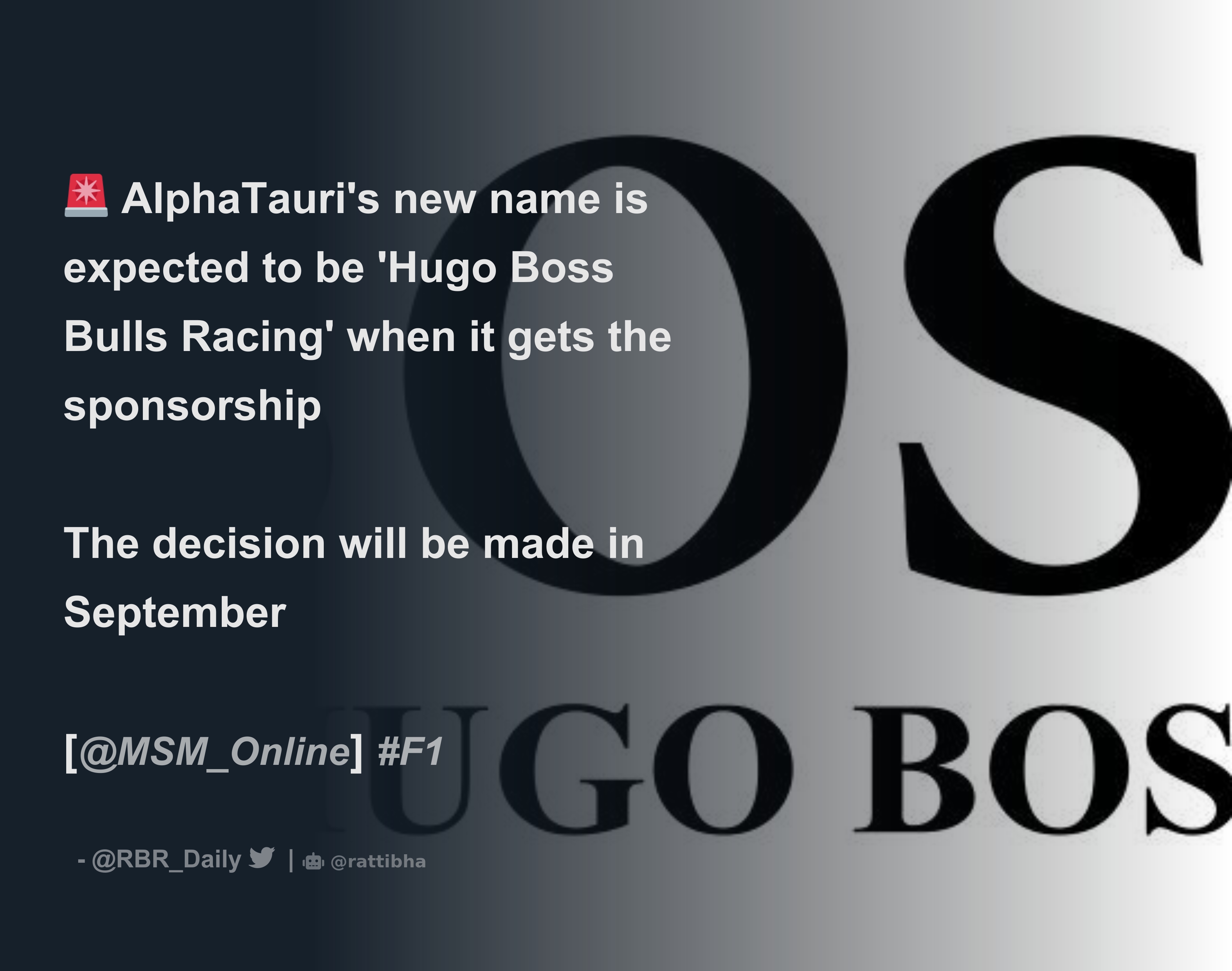 🚨 AlphaTauri's new name is expected to be 'Hugo Boss Bulls Racing' when ...