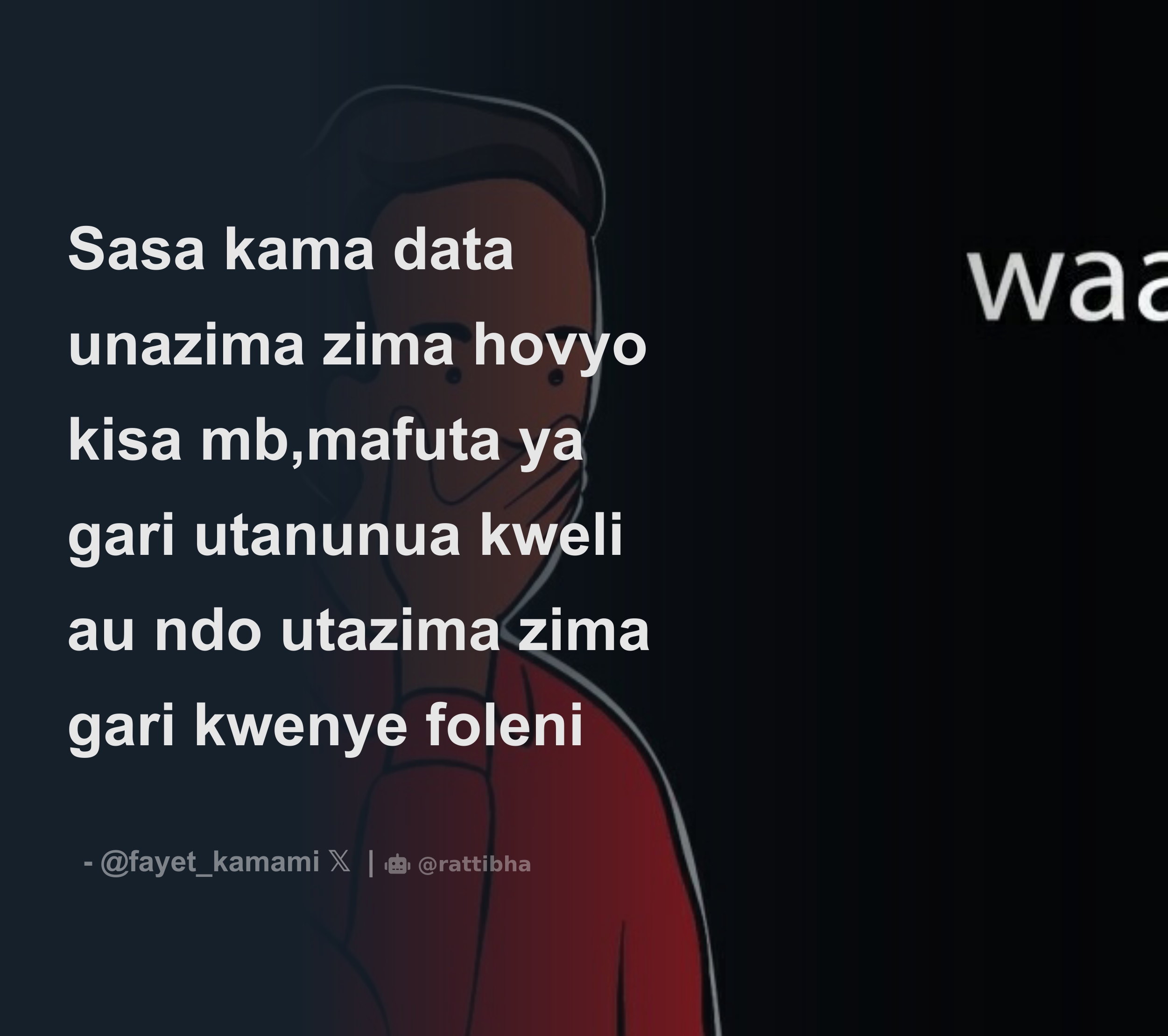 Sasa kama data unazima zima hovyo kisa mb,mafuta ya gari utanunua kweli au  ndo utazima zima gari kwenye foleni - Thread from Kamamii.. @fayet_kamami -  Rattibha
