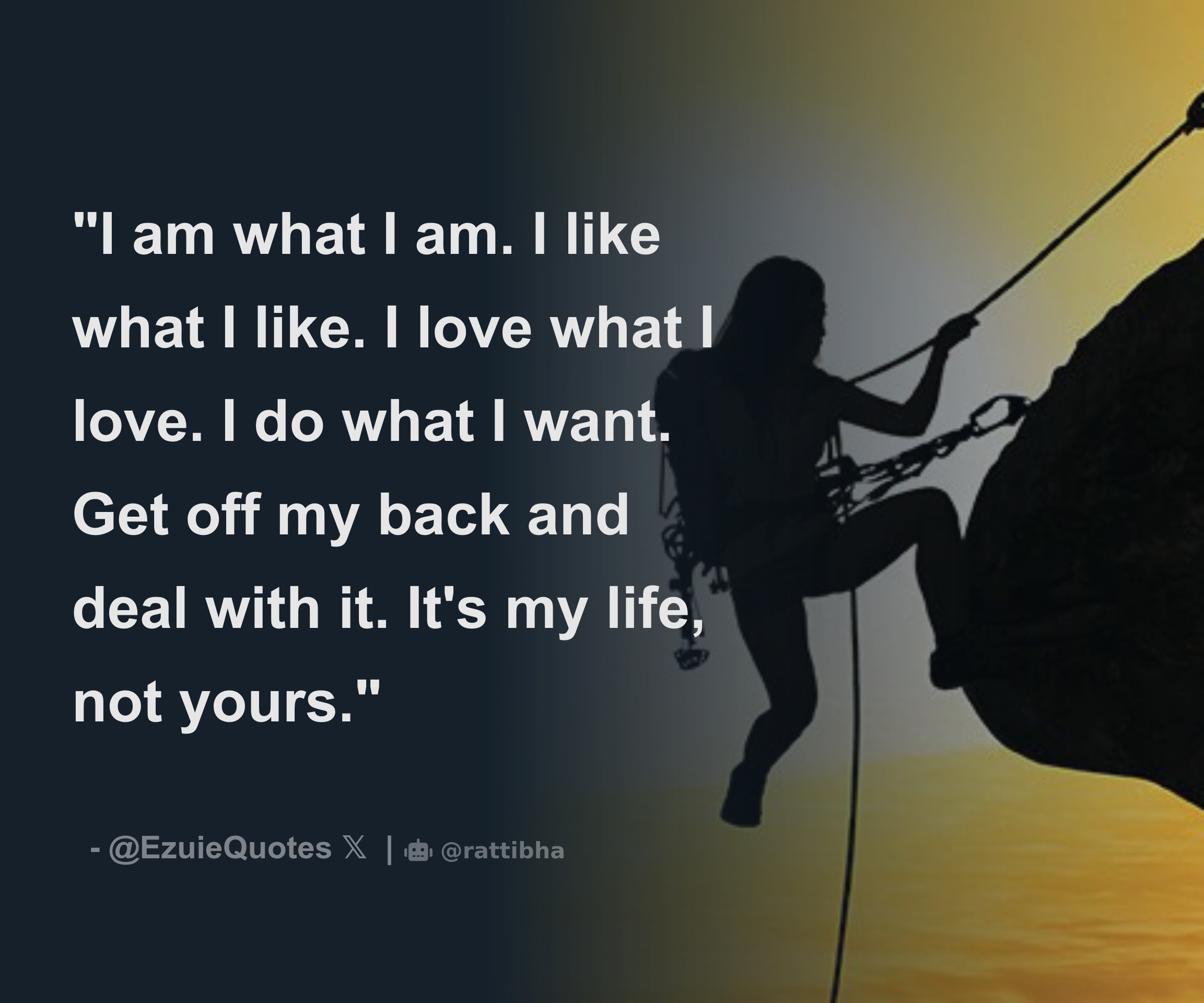 I am what I am. I like what I like. I love what I love. I do what I want.  Get off my back and deal with it. It's my life, not