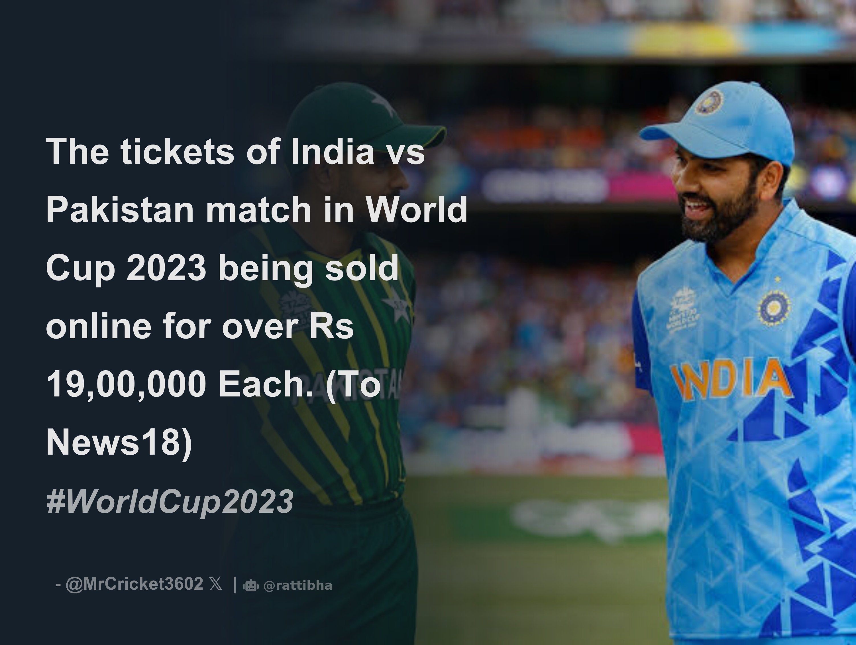 The tickets of India vs Pakistan match in World Cup 2023 being sold online for over Rs 19,00,000 Each