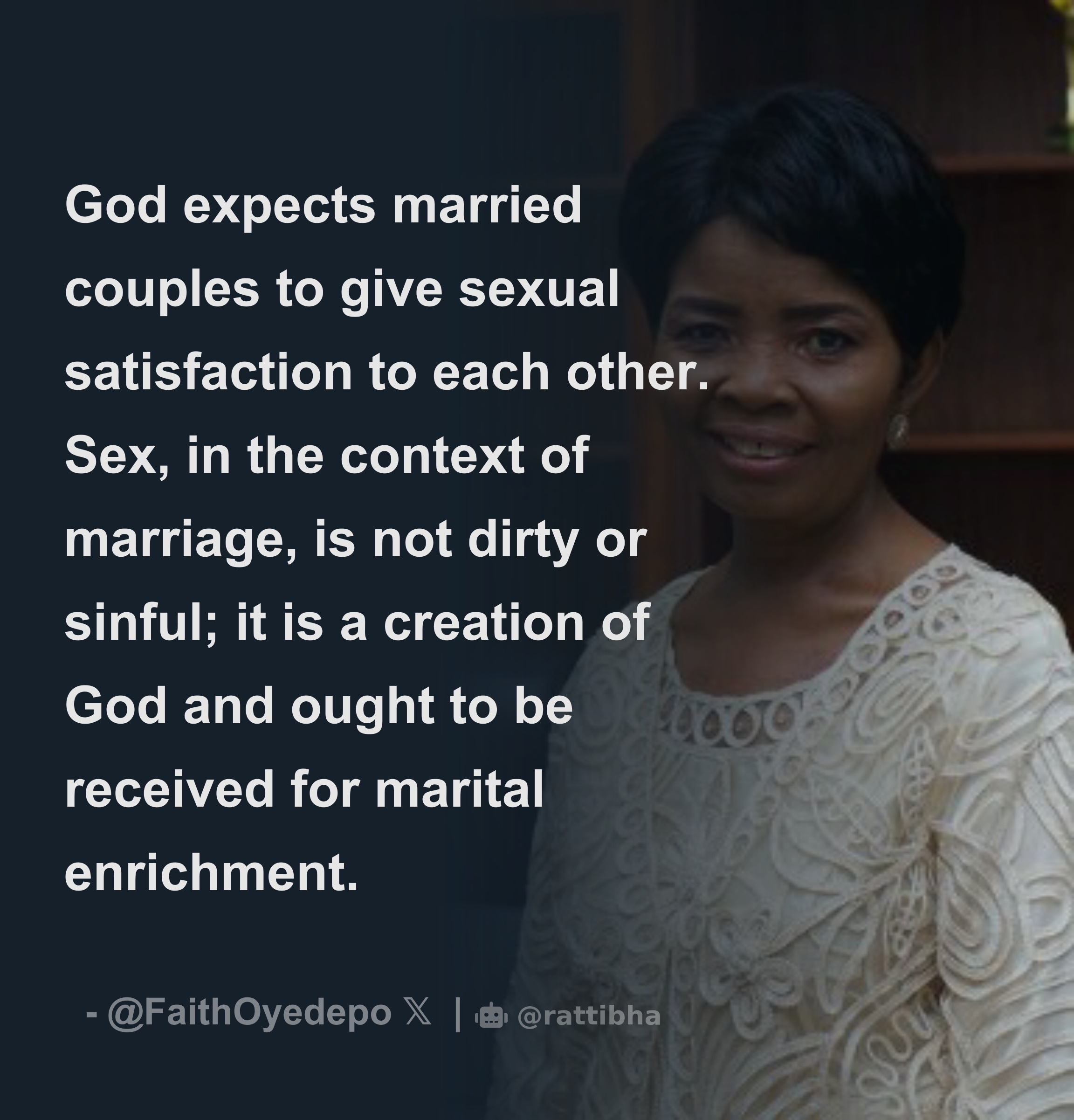 God expects married couples to give sexual satisfaction to each other. Sex,  in the context of marriage, is not dirty or sinful; it is a creation of Go  - Download Tweet Image