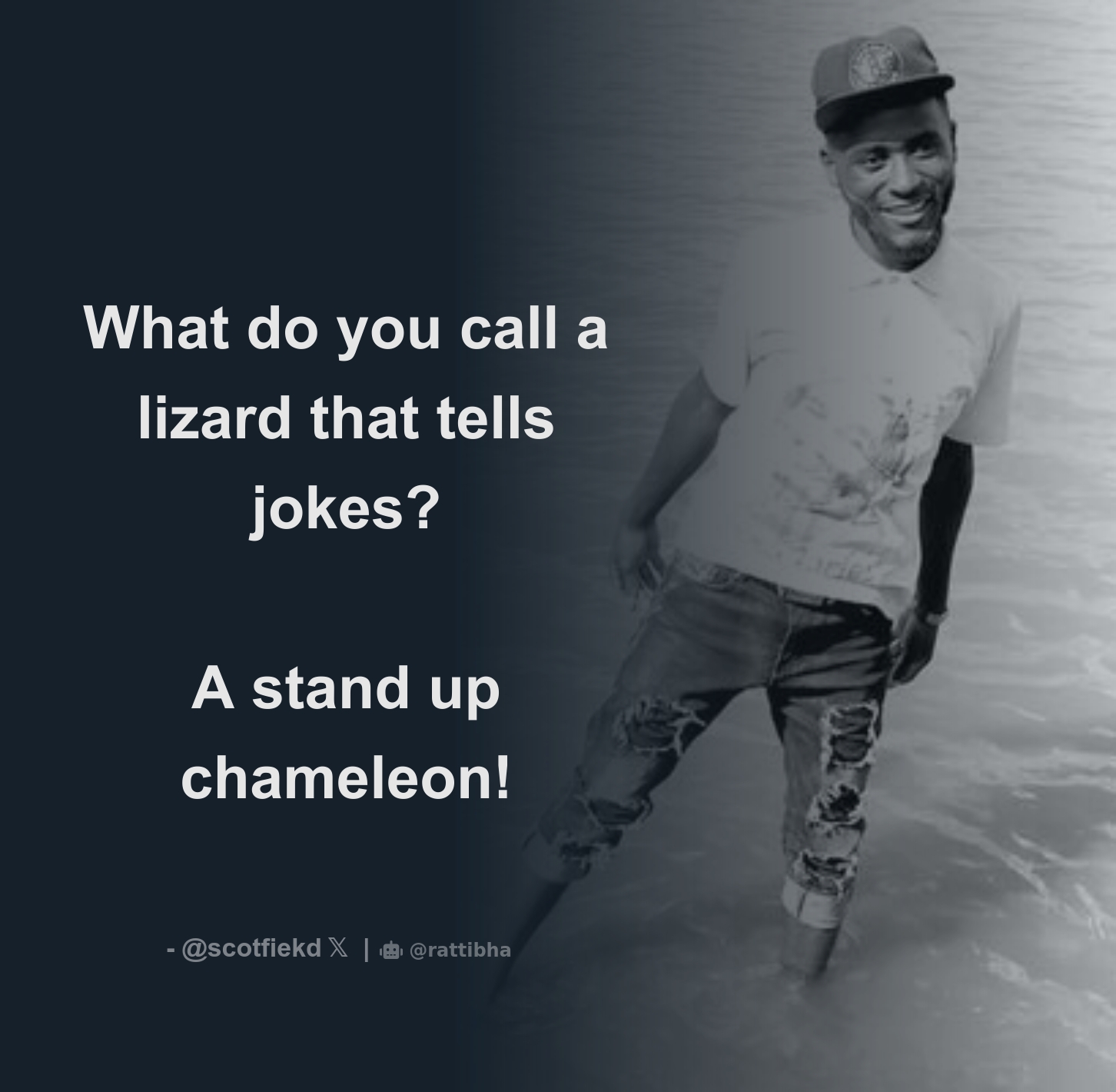 What do you call a lizard that tells jokes? A stand up chameleon