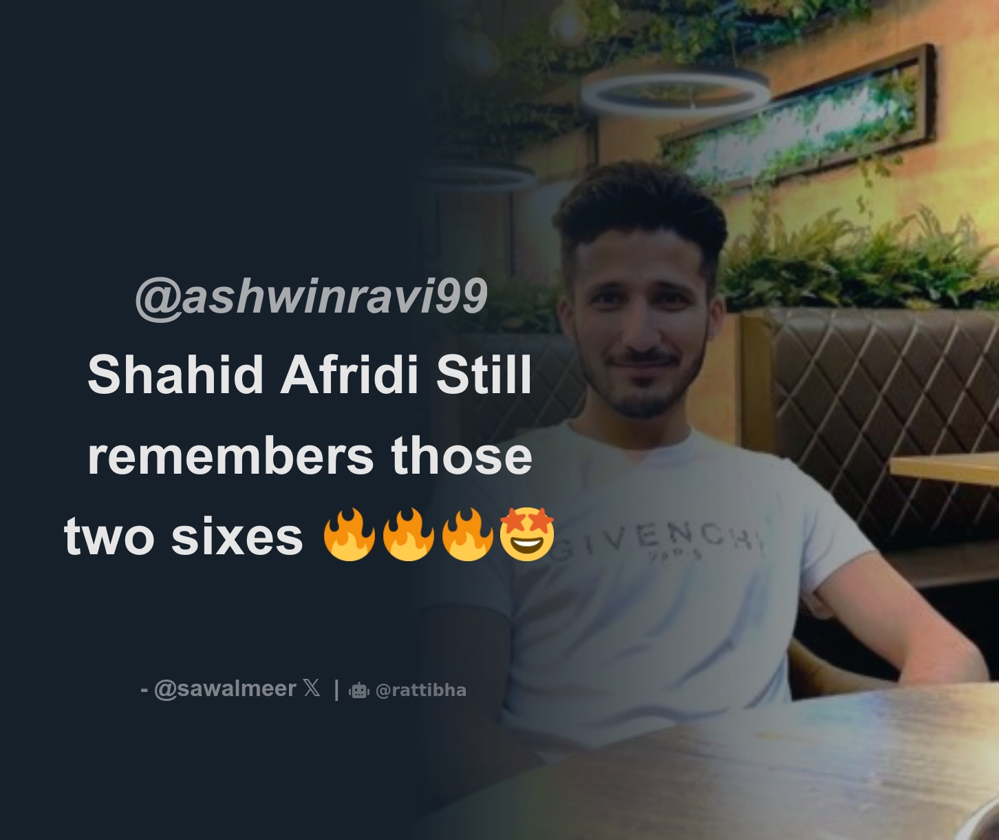 Ashwinravi Shahid Afridi Still Remembers Those Two Sixes Thread From Sawal Meer Khan