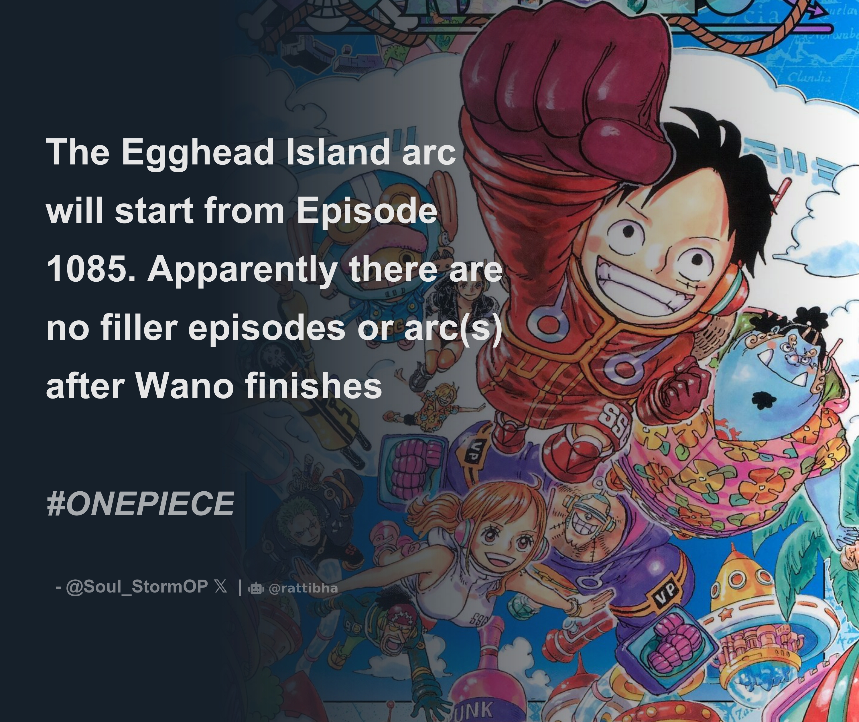 ANIME on Instagram: One Piece will have No Filler Arc after Wano⭐️ Egghead  Island Arc (Future Island Arc) anime will begin with Episode 1085 _ Follow  @anime_buz for the latest anime news🔥