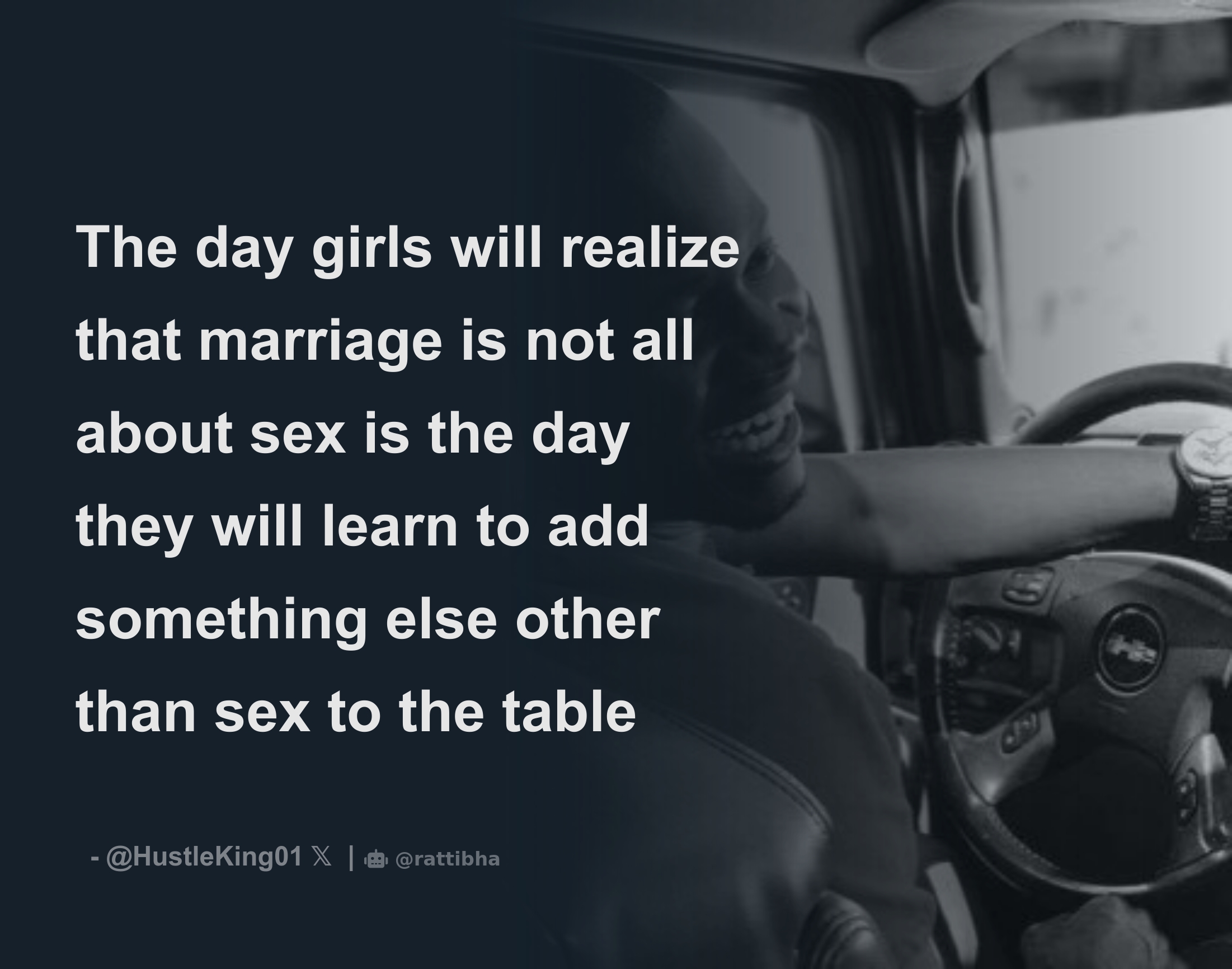 The day girls will realize that marriage is not all about sex is the day  they will learn to add something else other than sex to the table -  Download Tweet Image