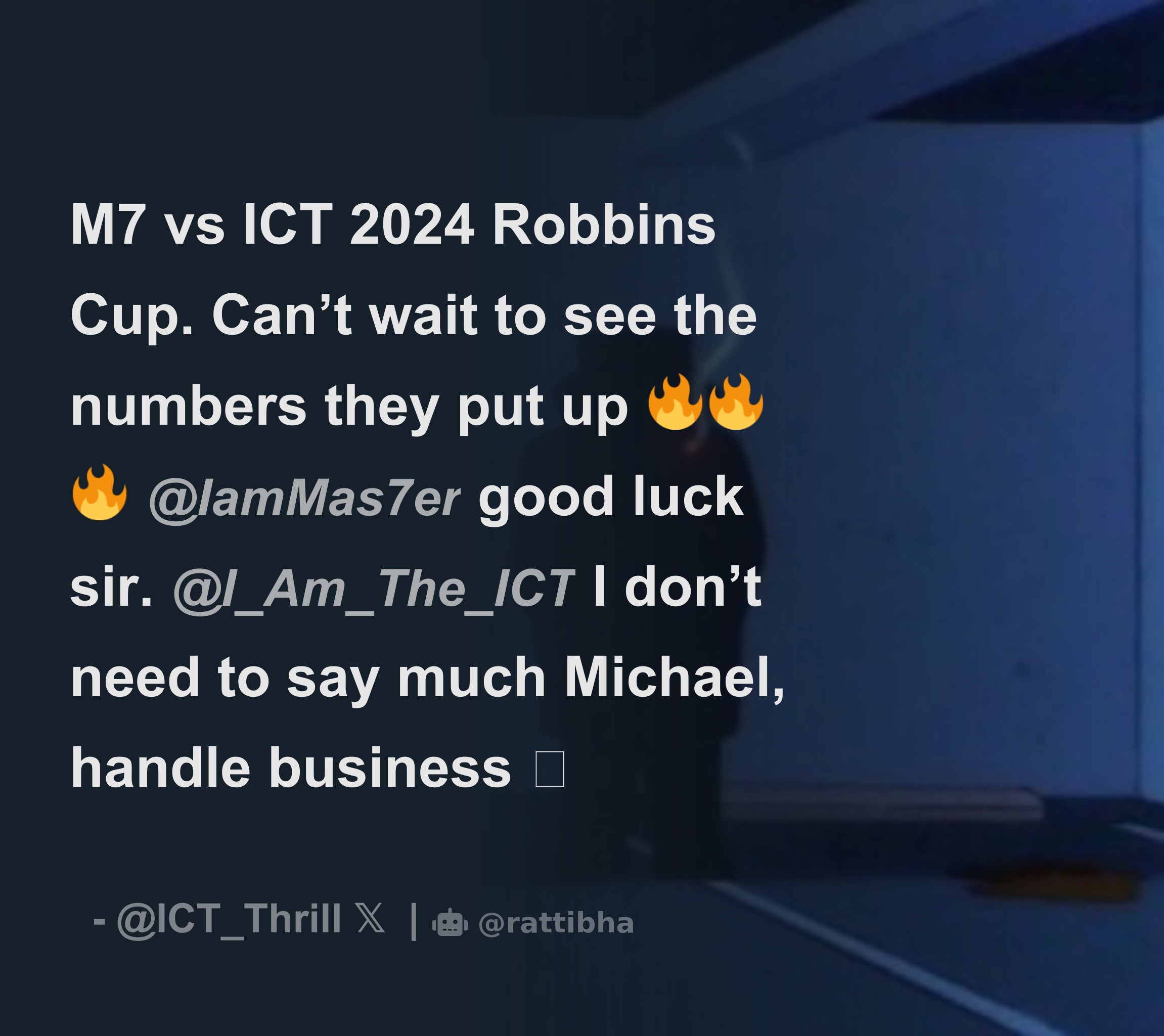 M7 vs ICT 2025 Robbins Cup. Can’t wait to see the numbers they put up 🔥