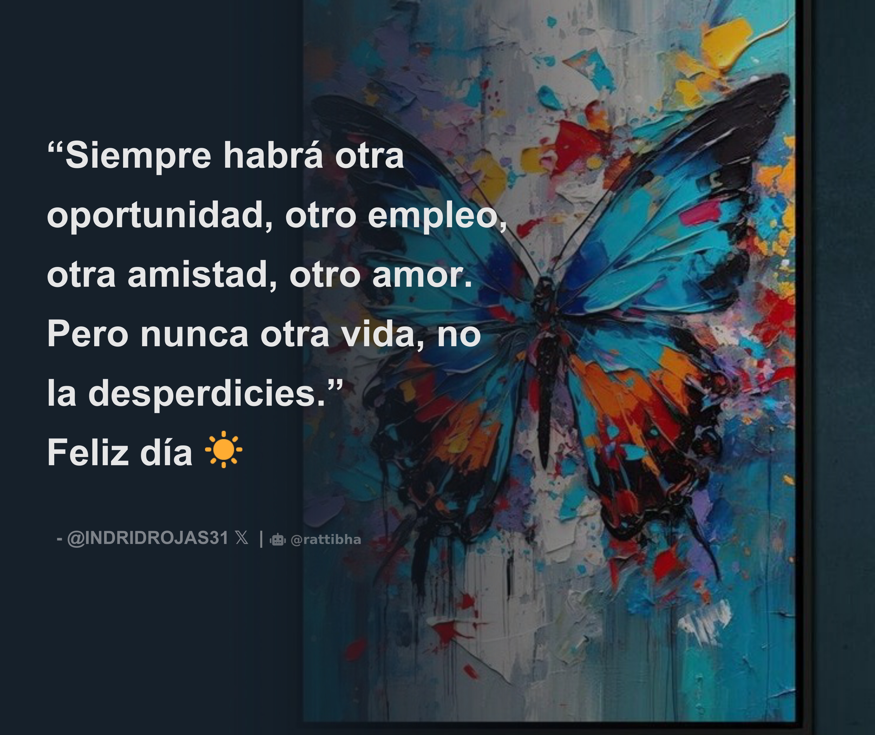 🌟 Reflexión de fin de año: Siempre habrá otra oportunidad, otro empleo,  otra amistad, otro amor, pero nunca otra vida. 💖 No la…