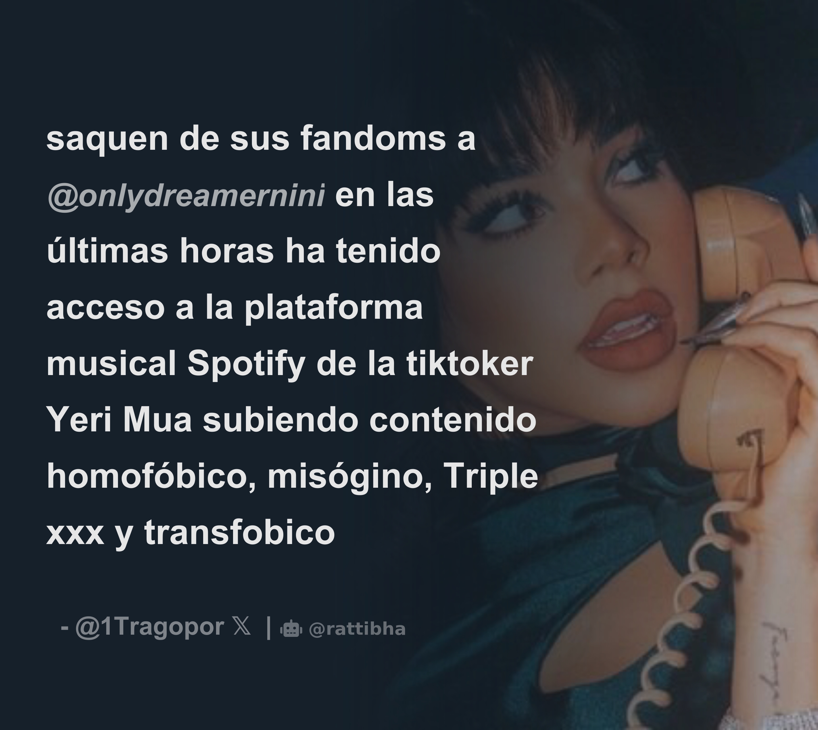 dannapaola @keniaos saquen de sus fandoms a @onlydreamernini en las últimas  horas ha tenido acceso a la plataforma musical Spotify de la tiktoker Yer -  Download Tweet Image from ISRA⭐ -09 @1Tragopor - Rattibha