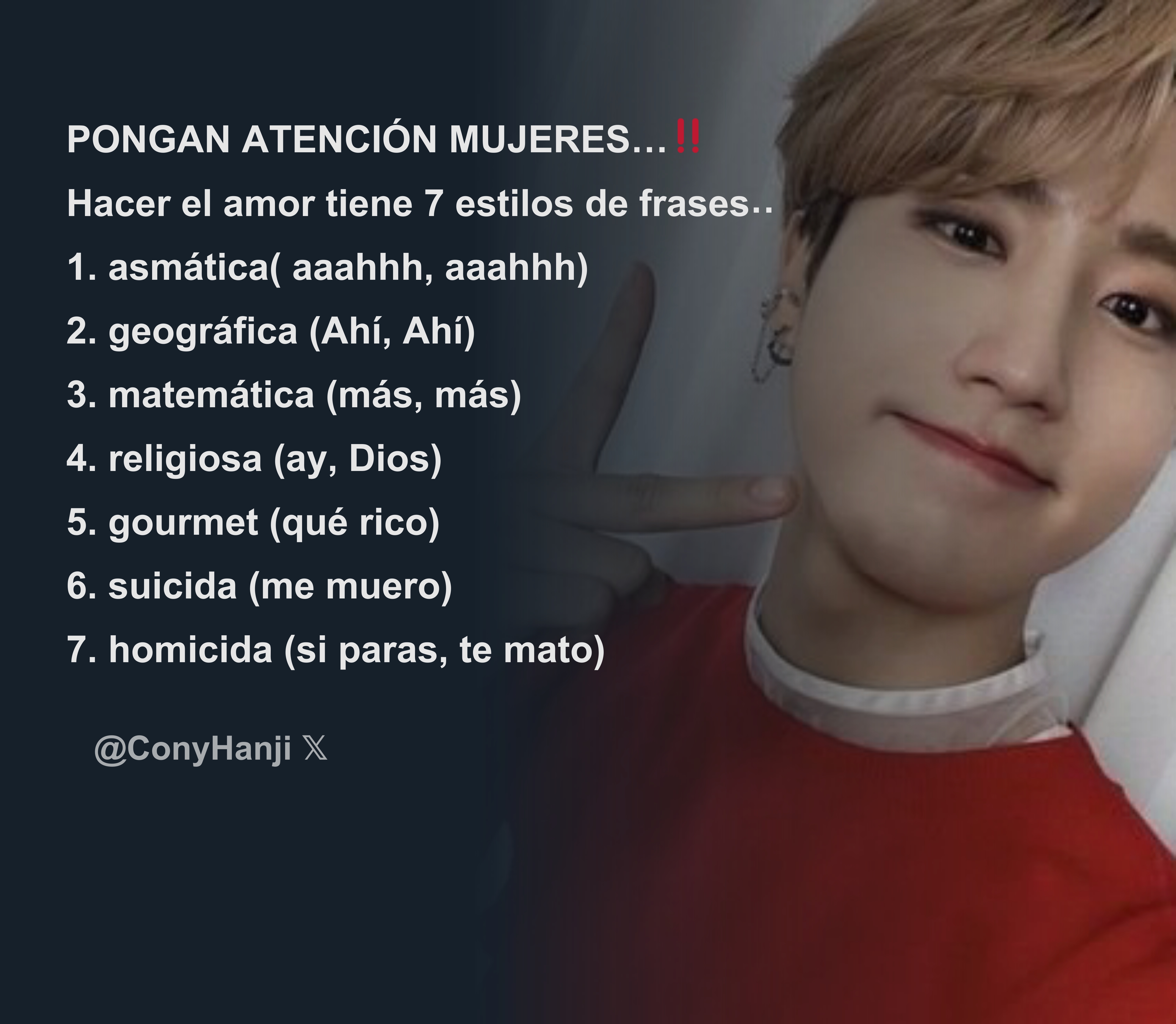 PONGAN ATENCIÓN MUJERES…‼️ Hacer el amor tiene 7 estilos de frases: 1.  asmática( aaahhh, aaahhh) 2. geográfica (Ahí, Ahí) 3. matemática (más, más  - Download Tweet Image from Cony ᥫ᭡ @ConyHanji - Rattibha