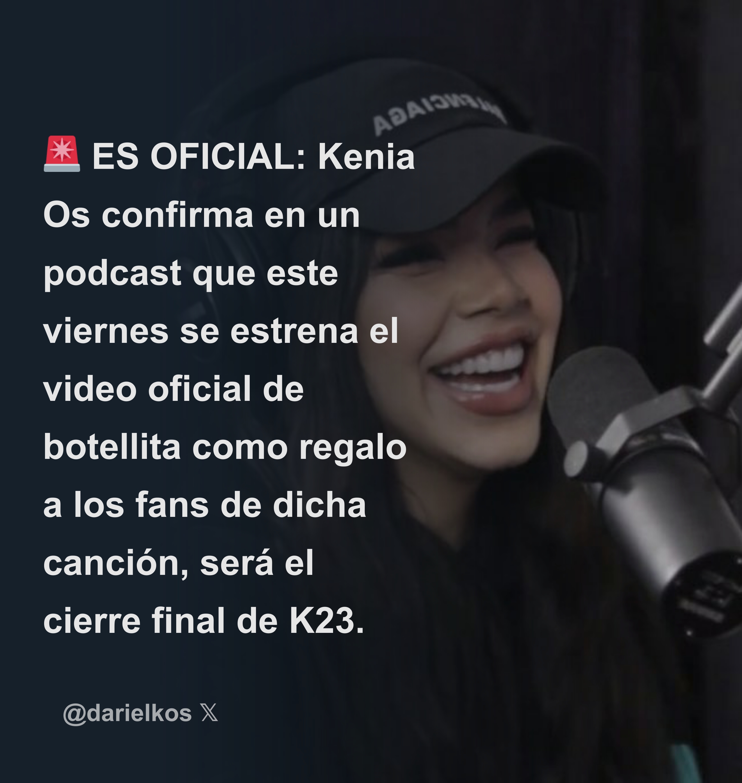 🚨 ES OFICIAL: Kenia Os confirma en un podcast que este viernes se estrena  el video oficial de botellita como regalo a los fans de dicha canción, será  - Download Tweet Image