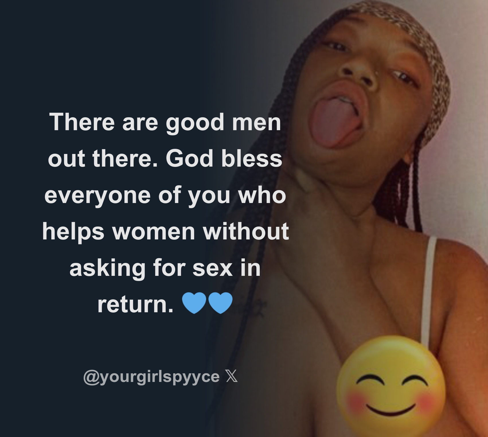 There are good men out there. God bless everyone of you who helps women  without asking for sex in return. 💙💙 - Download Tweet Image from ❁ 🌺  @yourgirlspyyce - Rattibha