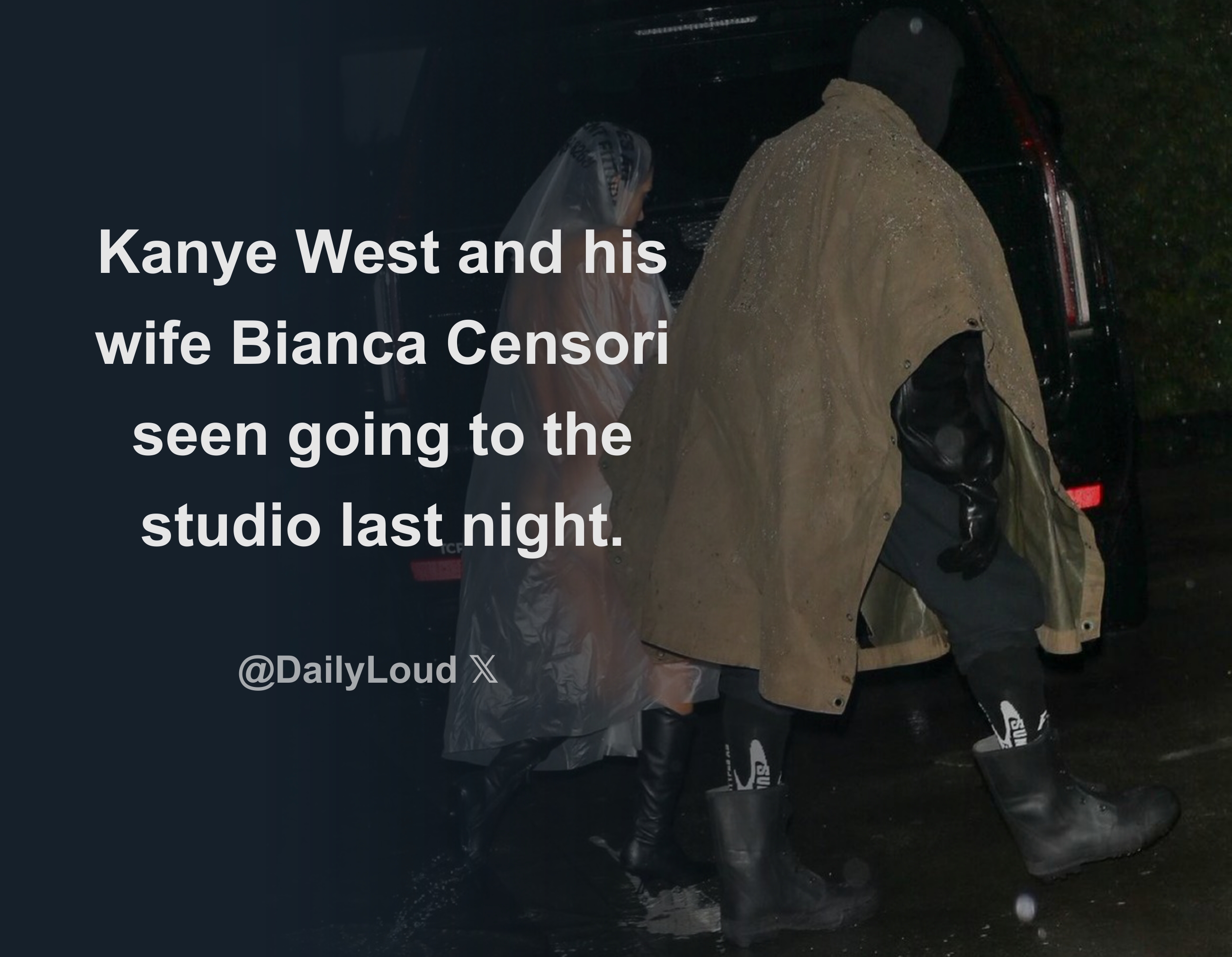 Kanye West and his wife Bianca Censori seen going to the studio last night.  - Download Tweet Image from Daily Loud @DailyLoud - Rattibha