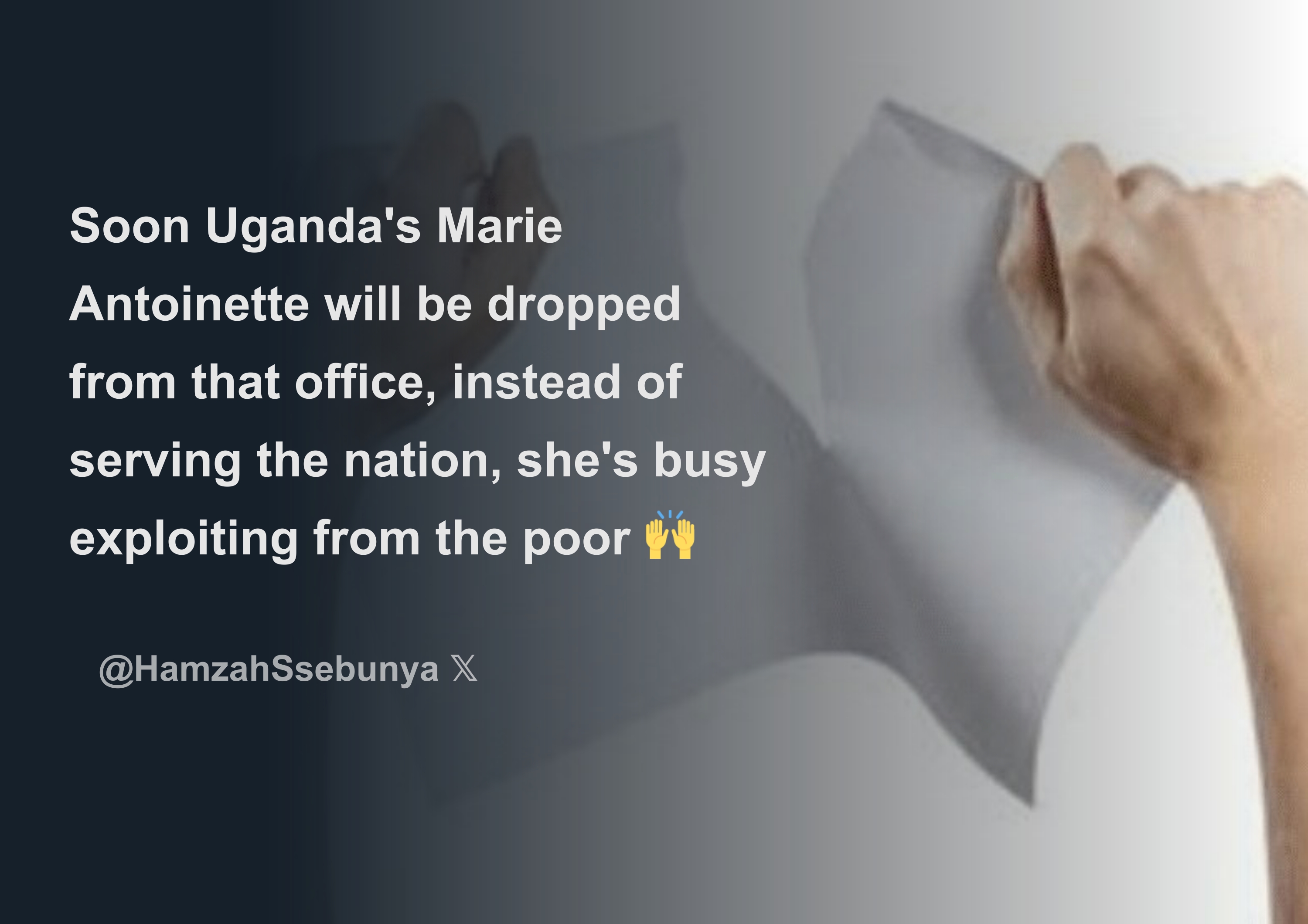 Soon Uganda's Marie Antoinette will be dropped from that office ...