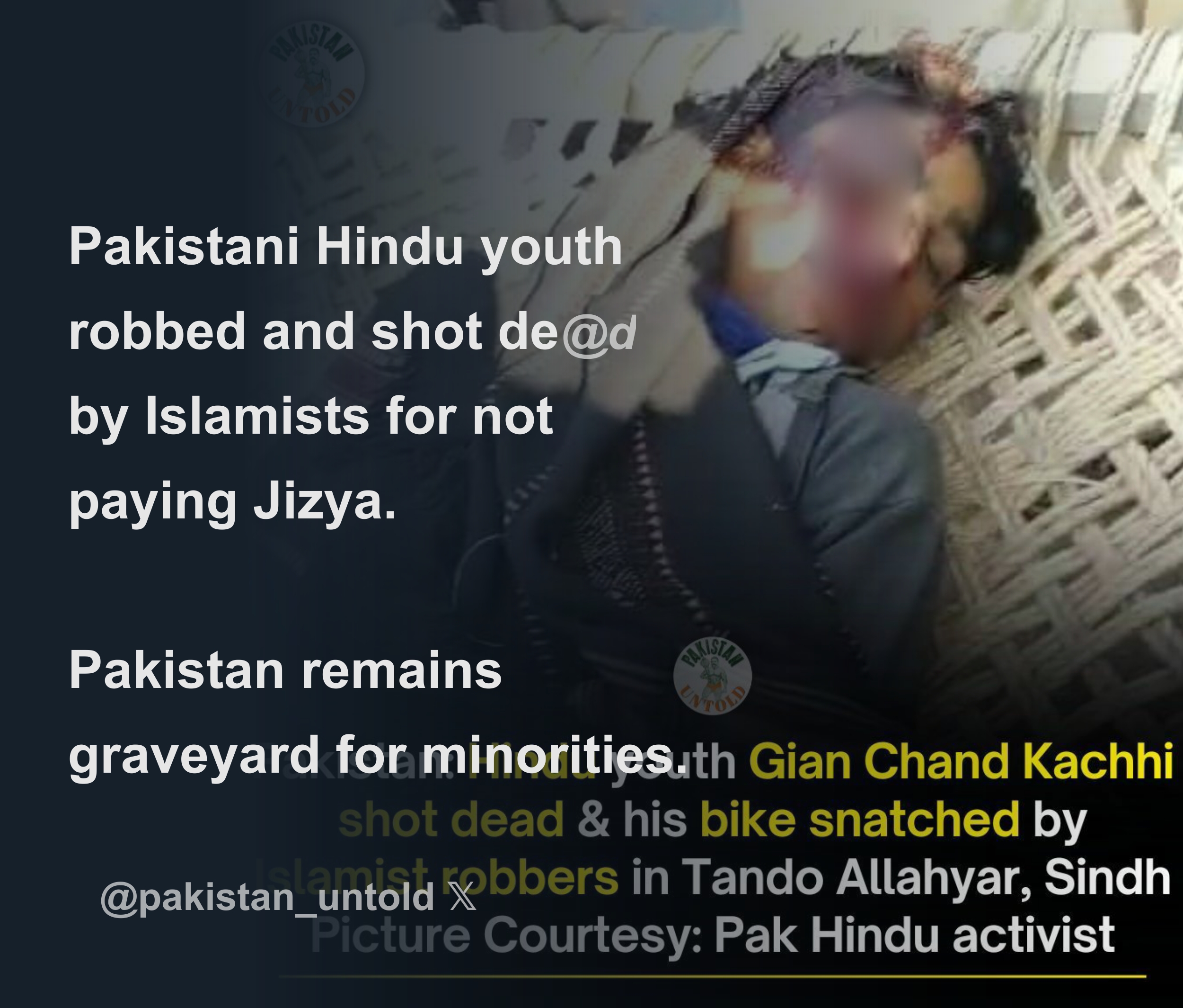 Pakistani Hindu youth robbed and shot de@d by Islamists for not paying ...